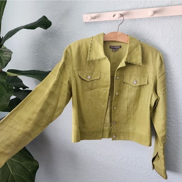 Kelly and Diane 100% linen embellish pineapple Safari Coastal jacket - Picture 11 of 16